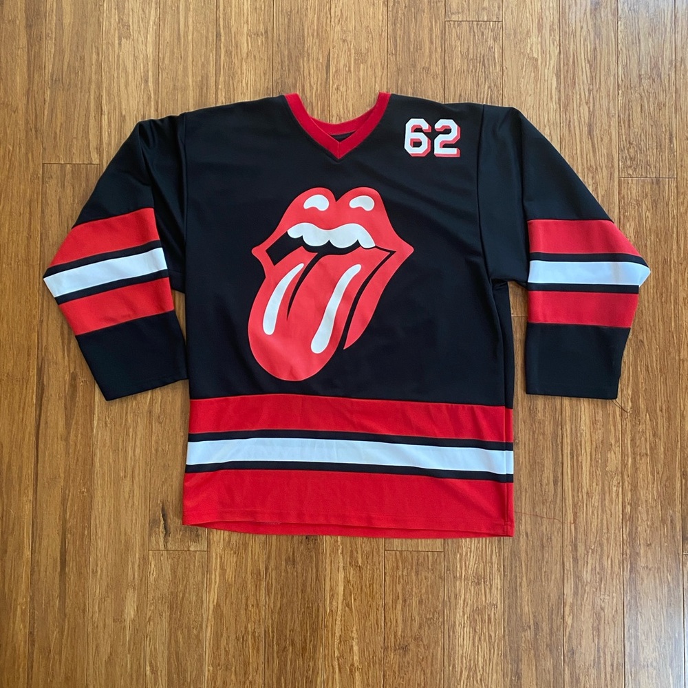 2017 The Rolling Stones 62 Men M Stitched Worldwide Black Red Lips Hockey Jersey